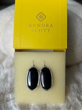 Kendra Scott Black Danielle Earrings with Silver Frame
